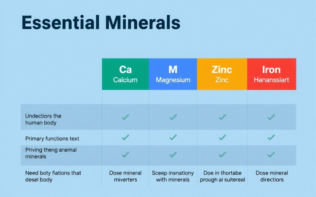 Tableau d'infographie des minéraux et leurs fonctions